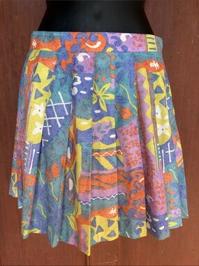 Vintage Colorful Abstract Print Pleated Skirt